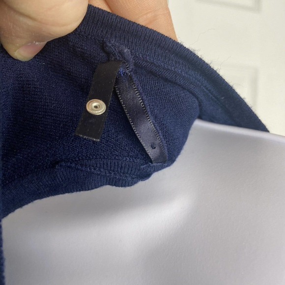 WHBM Sz Medium Textured Knit Sleeveless Sweater Tunic Side Slits Blue Geometric - Picture 7 of 13